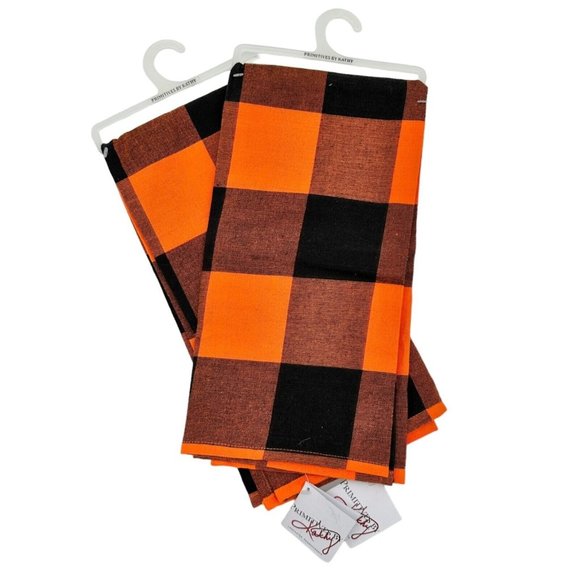 Primitives by Kathy Dish Towels 20x28 Orange Black Plaid Fall Halloween  NWT - Picture 1 of 7